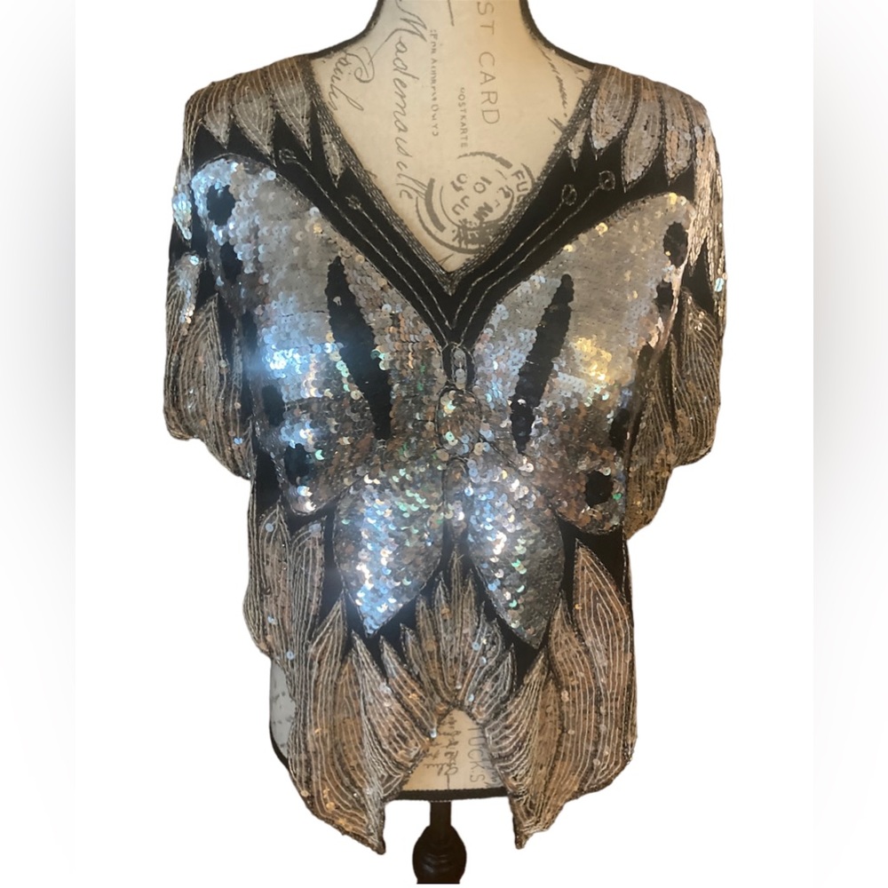 Vintage butterfly sequin top